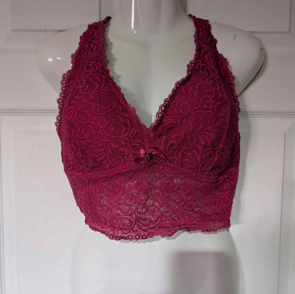 Lace Bralette Crop Top - Deep Berry